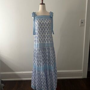 Blue and White Patterned Maxi Dress